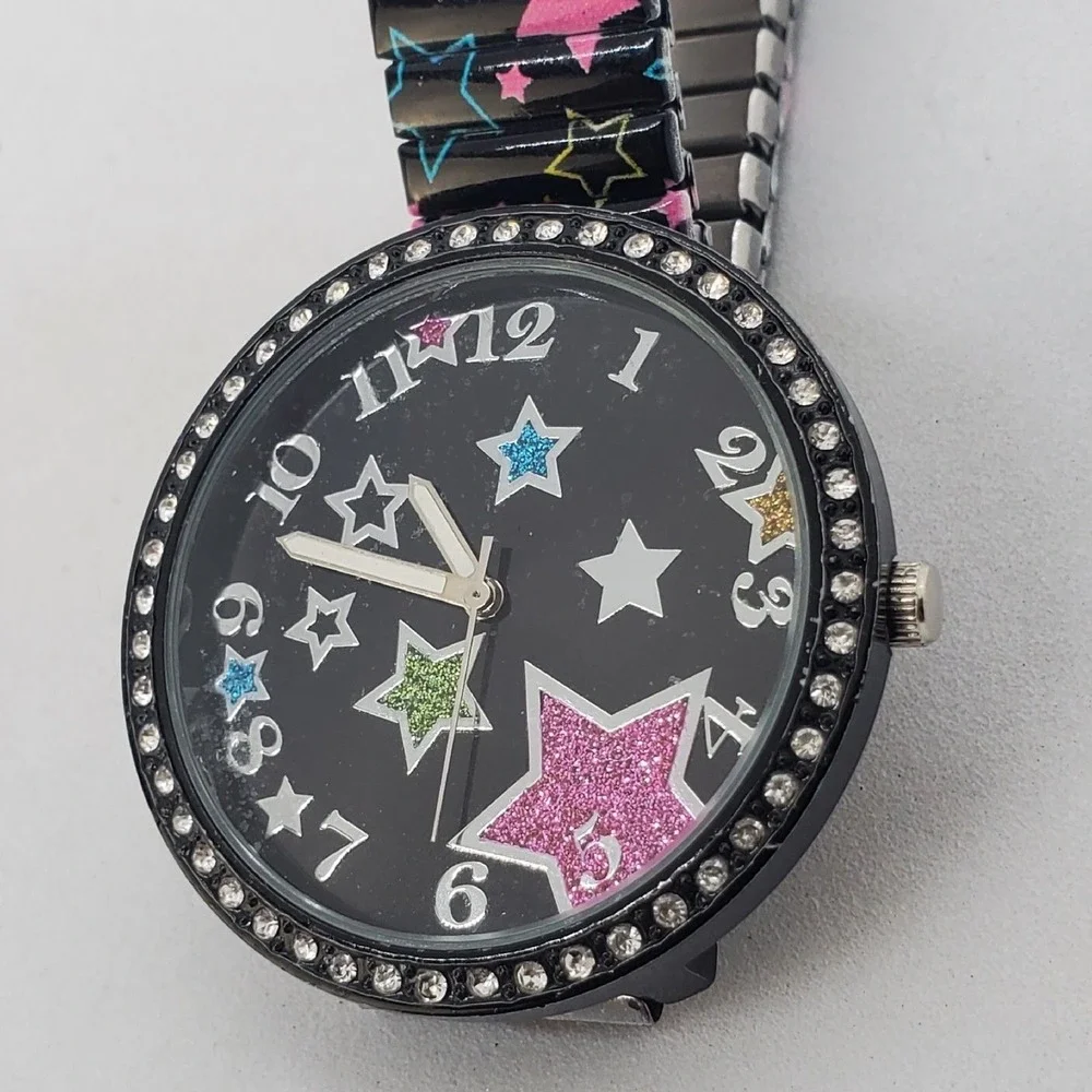 Women's Twinkle Watch 40MM Black Dial Case Black Stretched Band‎ 6